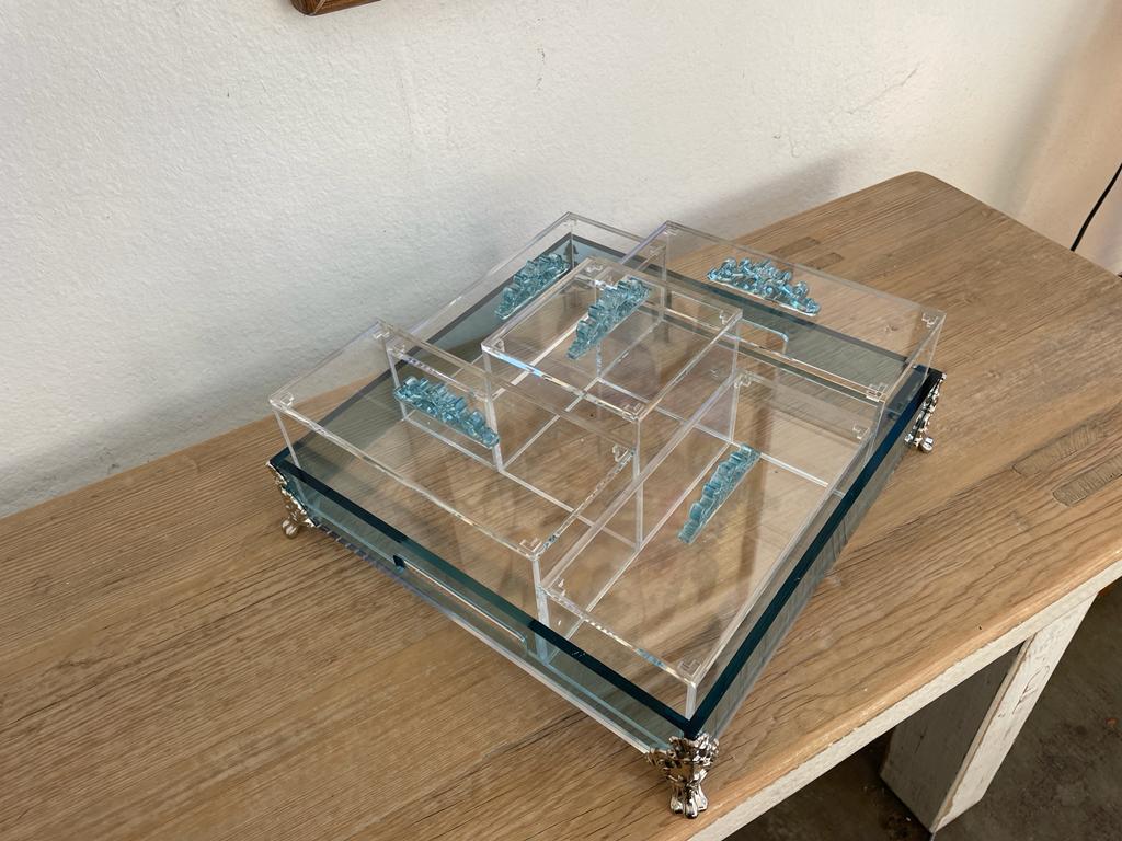 Acrylic Condiments Organizer Decorative Tray With Aluminum Legs 5 Containers Organizer (Multiple Colors) Handmade