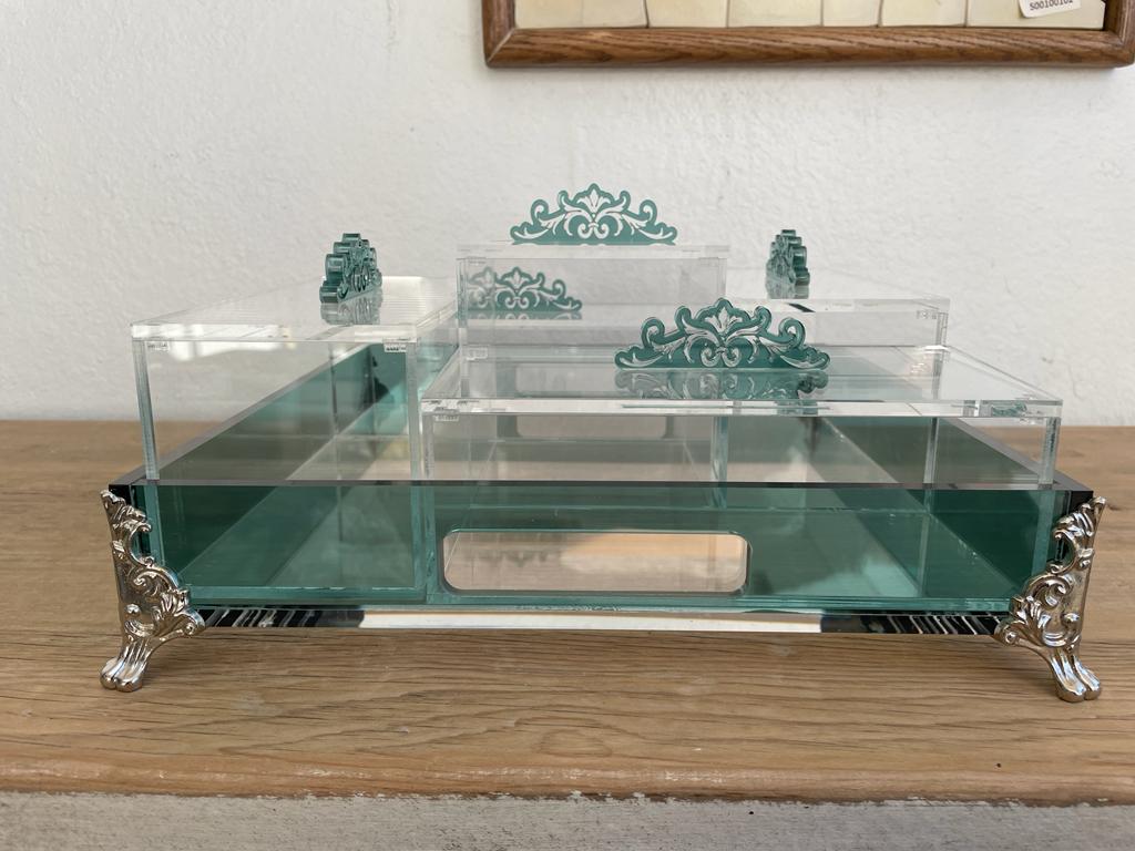 Acrylic Condiments Organizer Decorative Tray With Aluminum Legs 5 Containers Organizer (Multiple Colors) Handmade