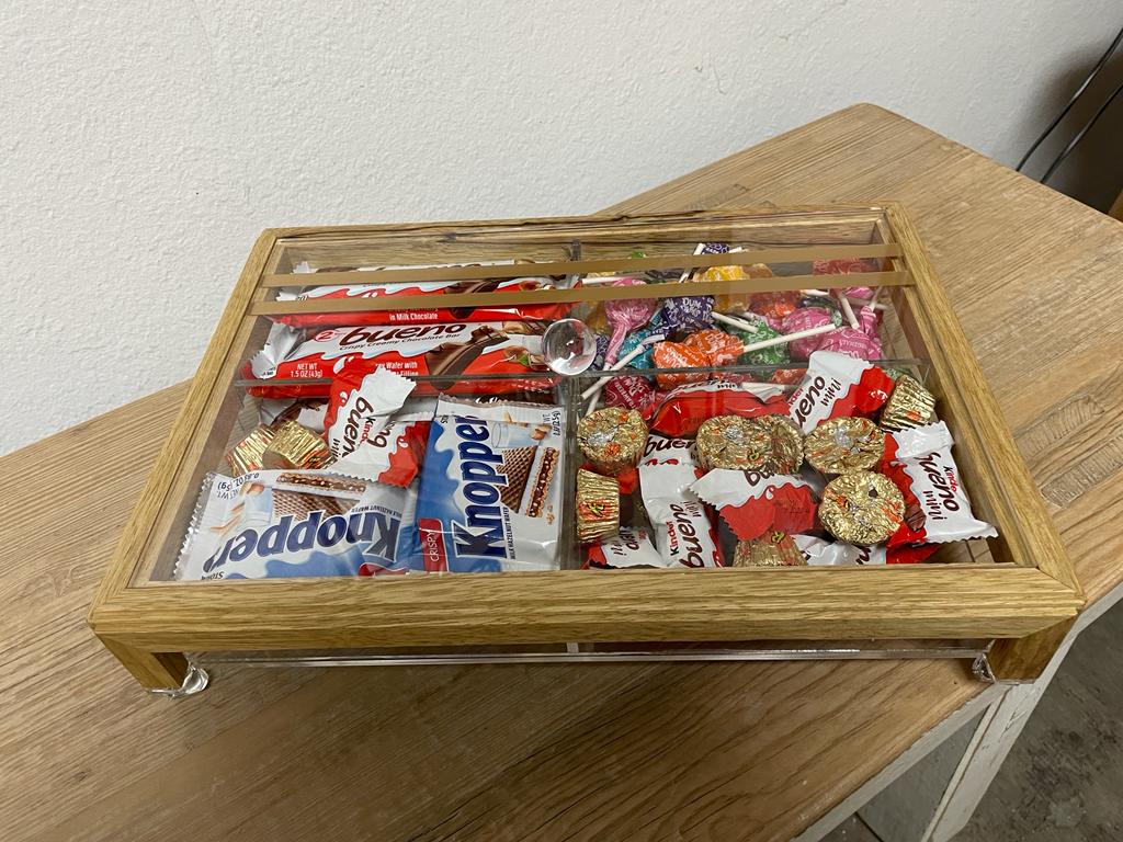 Rectangular Acrylic Service Tray with Wood Frame Decorative Tray Handmade 4 Containers with Cover (Multiple Cover Designs)