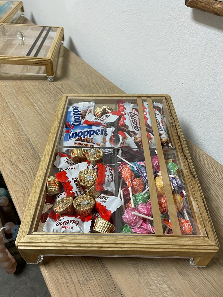 Rectangular Acrylic Service Tray with Wood Frame Decorative Tray Handmade 4 Containers with Cover (Multiple Cover Designs)