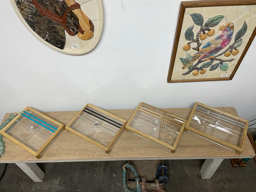 Rectangular Acrylic Service Tray with Wood Frame Decorative Tray Handmade 4 Containers with Cover (Multiple Cover Designs)