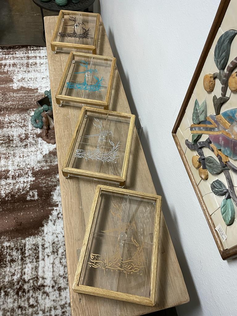 Rectangular Acrylic Service Tray with Wood Frame Decorative Tray Handmade 4 Containers with Cover (Multiple Cover Designs)