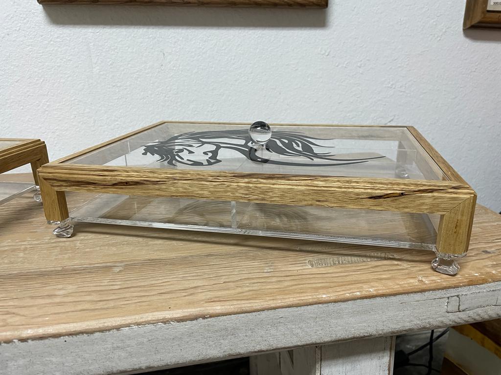 Rectangular Acrylic Service Tray with Wood Frame Decorative Tray Handmade 4 Containers with Cover (Multiple Cover Designs)