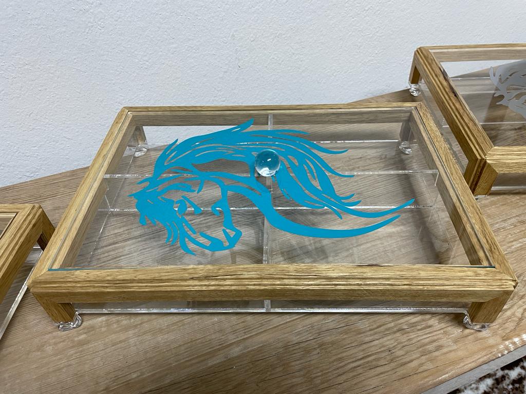 Rectangular Acrylic Service Tray with Wood Frame Decorative Tray Handmade 4 Containers with Cover (Multiple Cover Designs)