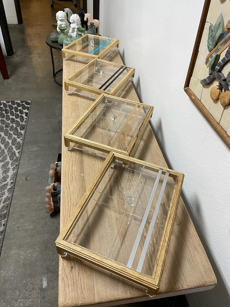 Rectangular Acrylic Service Tray with Wood Frame Decorative Tray Handmade 4 Containers with Cover (Multiple Cover Designs)