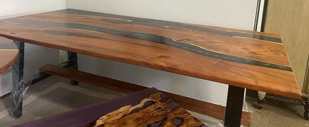 Epoxy Resin Acacia Wood Rectangular Dining Table/Modern Table Dark Gray 84.3 X 41.2 X 31 inches Handmade