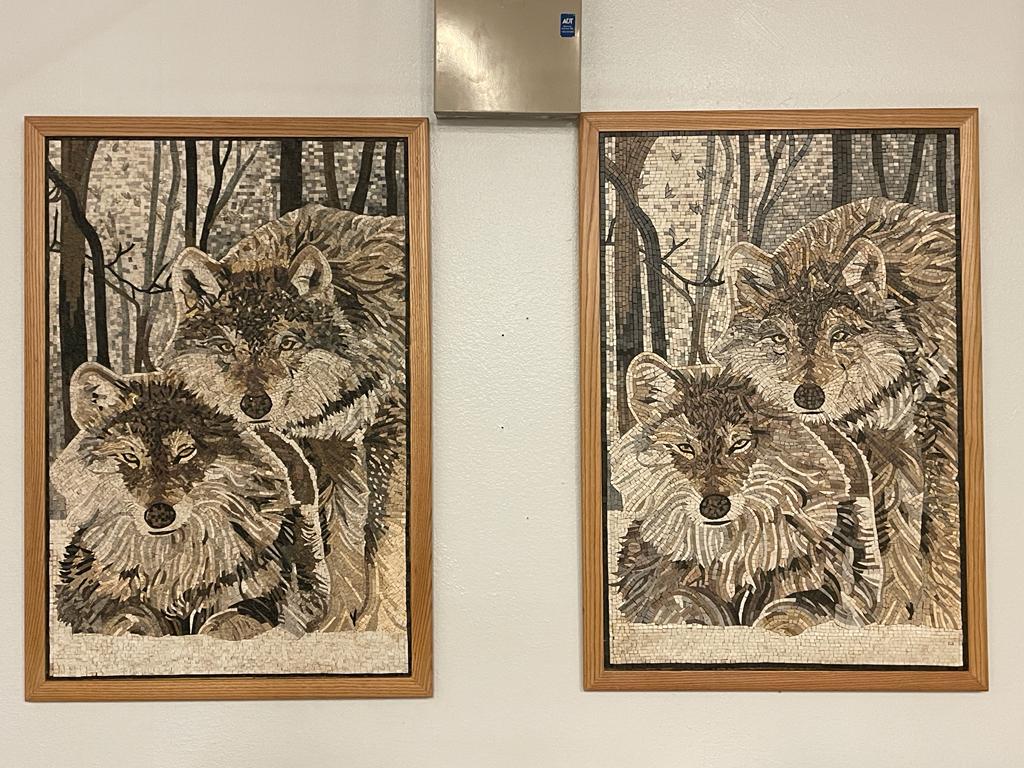 Wolves Marble Mosaic 3D Wall Art (Natural Stone) 51.5 X 35 inches/ Handmade/ Gift