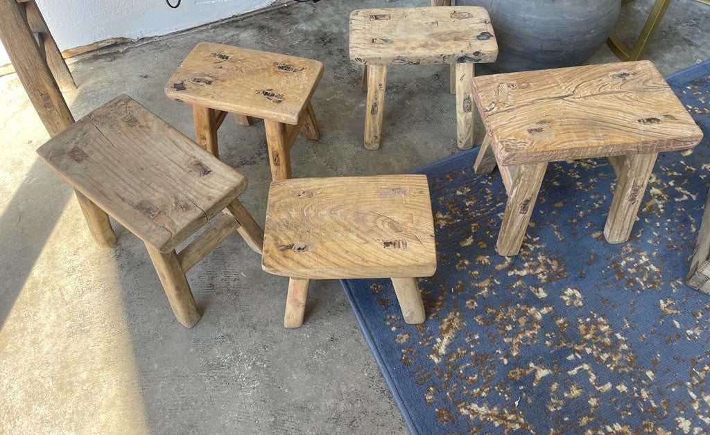 Antique Rustic Vintage Rectangular Mini Stool - Caesar's Living ...