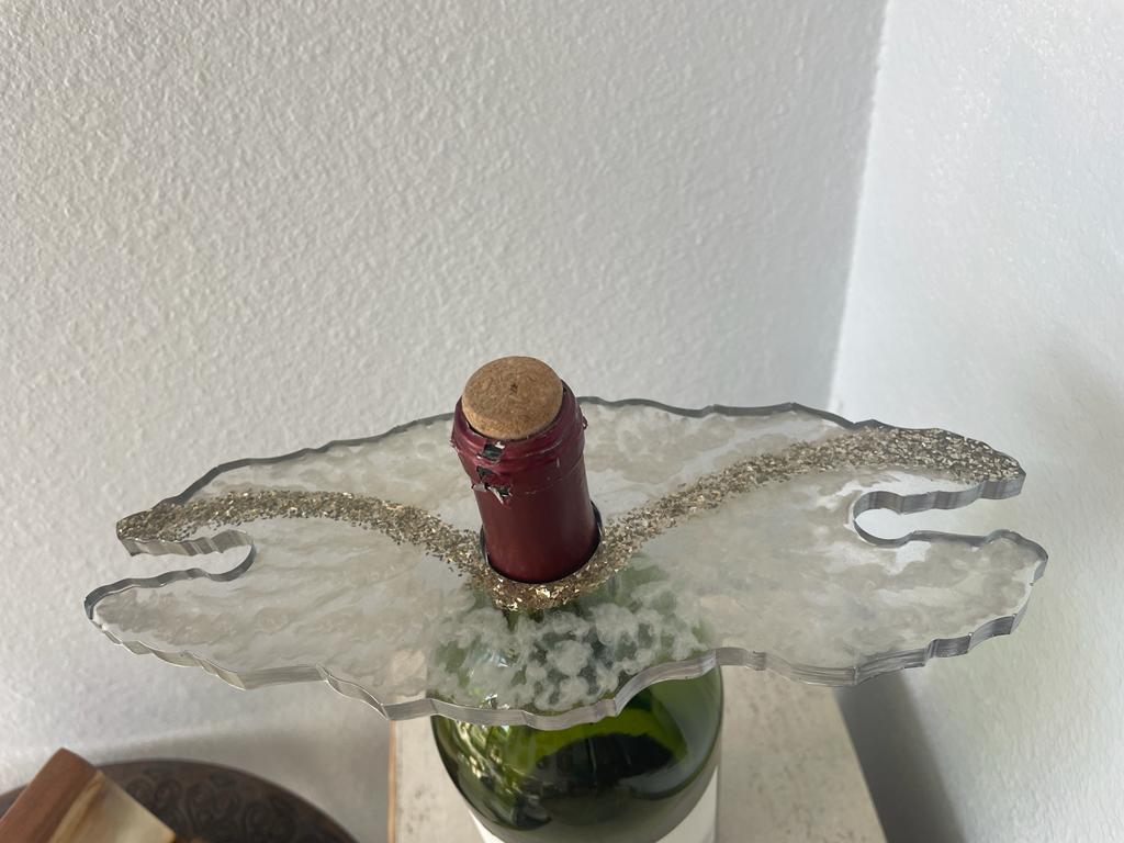 Resin Epoxy with Flakes Wine Bottle and Glass Holders