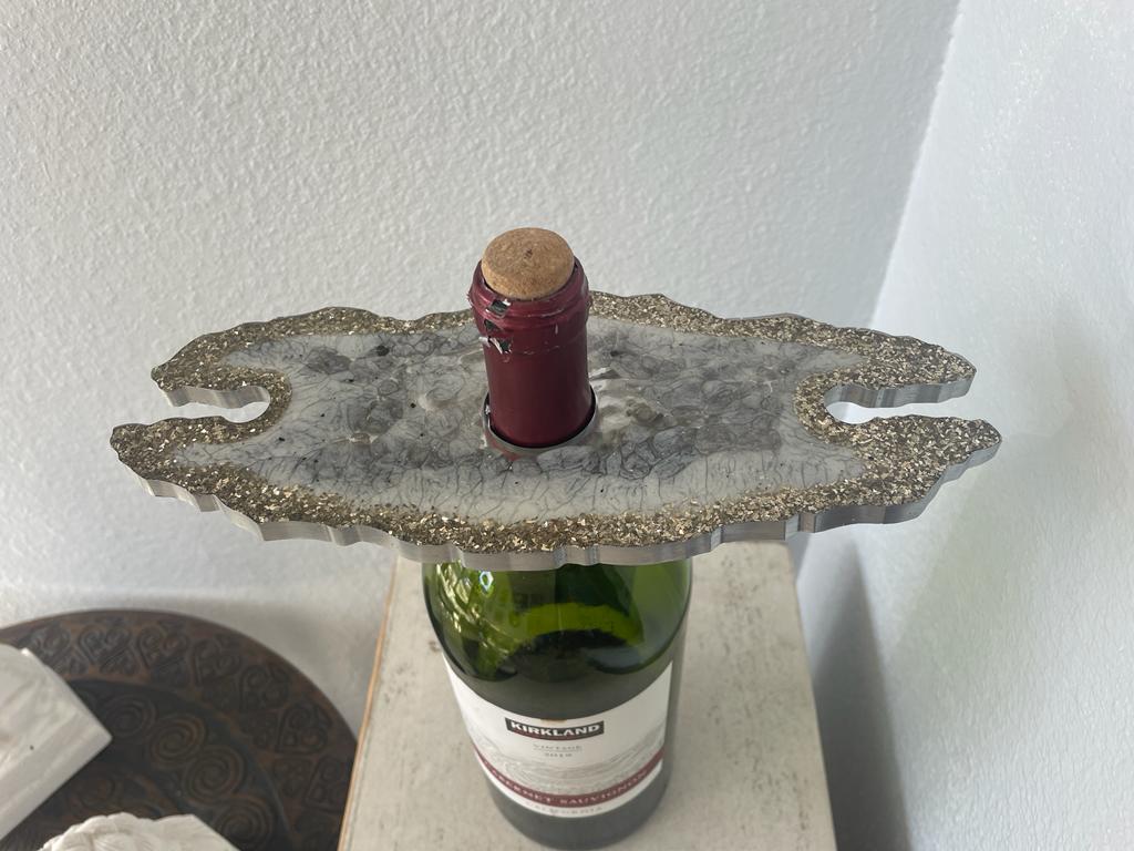 Resin Epoxy with Flakes Wine Bottle and Glass Holders