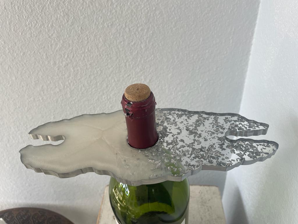 Resin Epoxy with Flakes Wine Bottle and Glass Holders