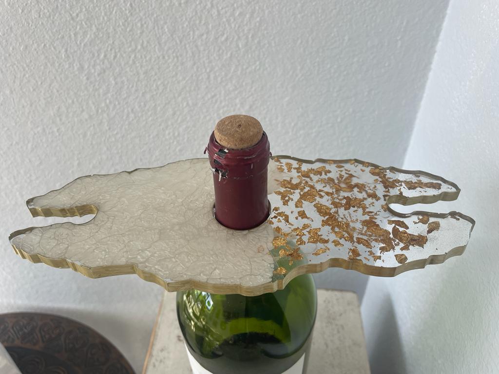 Resin Epoxy with Flakes Wine Bottle and Glass Holders