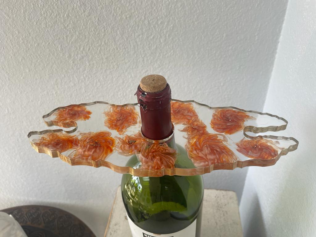 Resin Epoxy with Flakes Wine Bottle and Glass Holders