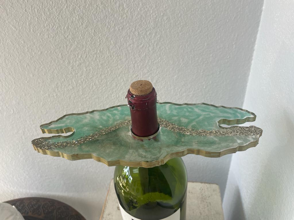 Resin Epoxy with Flakes Wine Bottle and Glass Holders