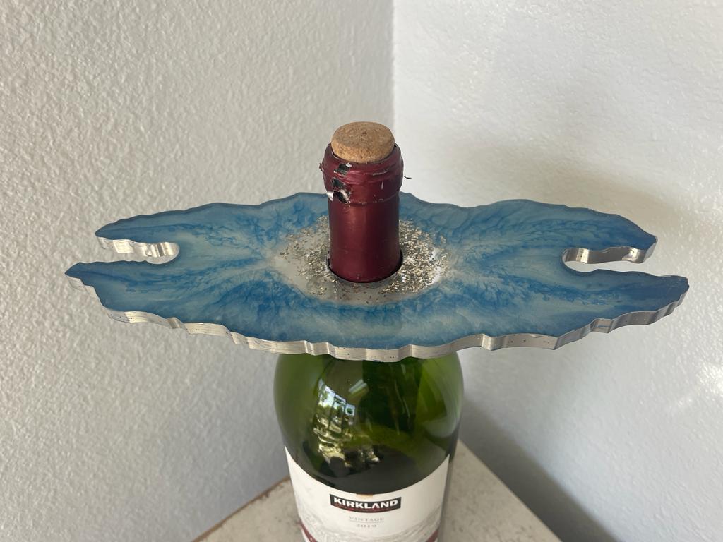 Resin Epoxy with Flakes Wine Bottle and Glass Holders