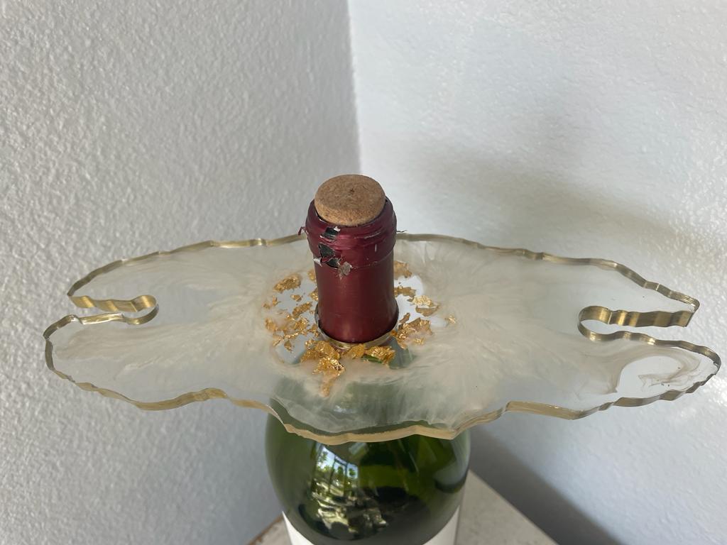 Resin Epoxy with Flakes Wine Bottle and Glass Holders