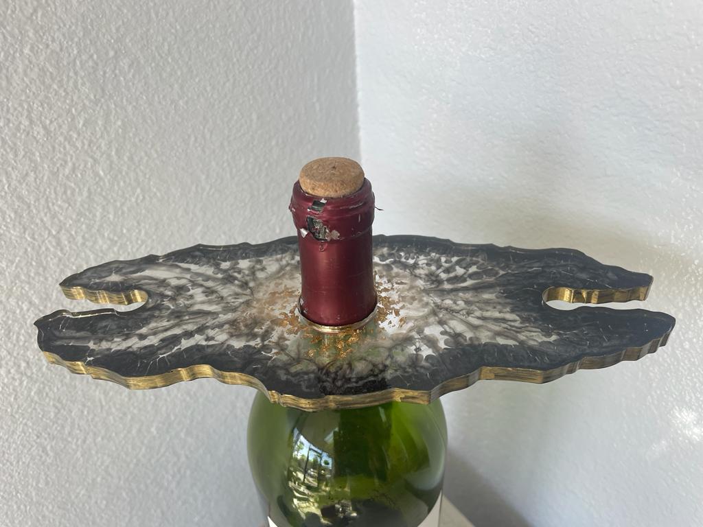 Resin Epoxy with Flakes Wine Bottle and Glass Holders