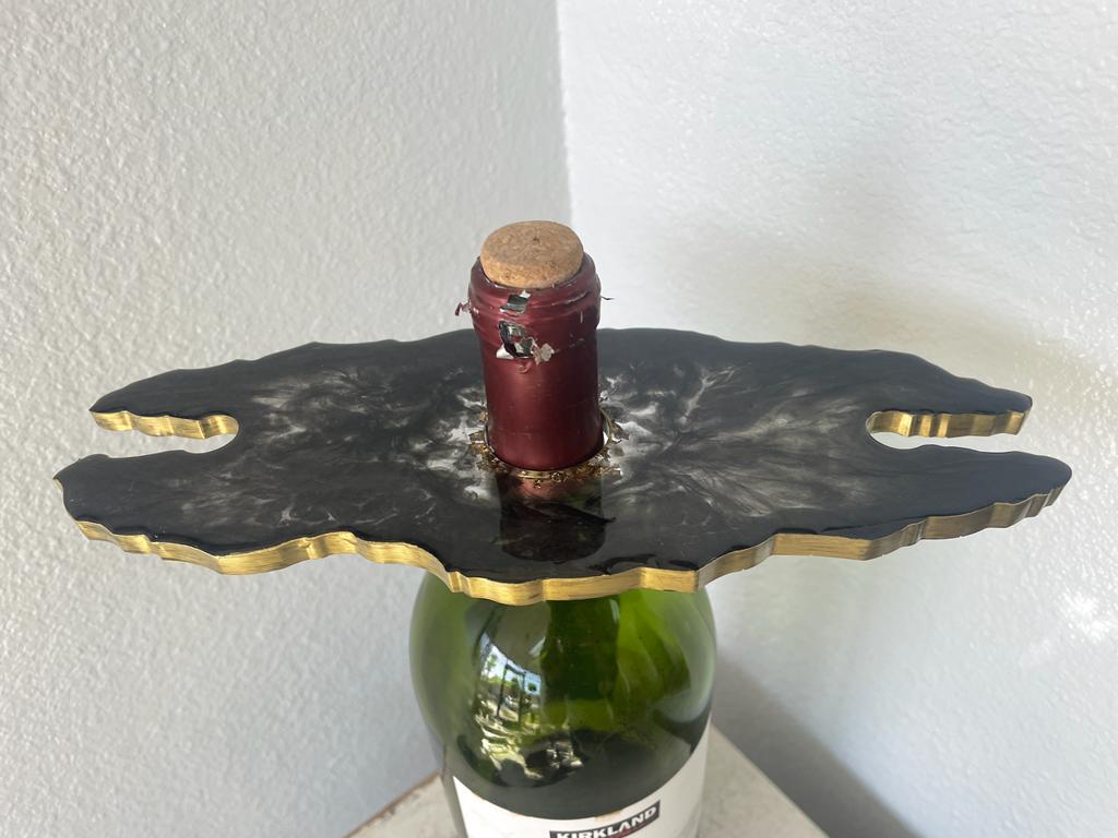 Resin Epoxy with Flakes Wine Bottle and Glass Holders