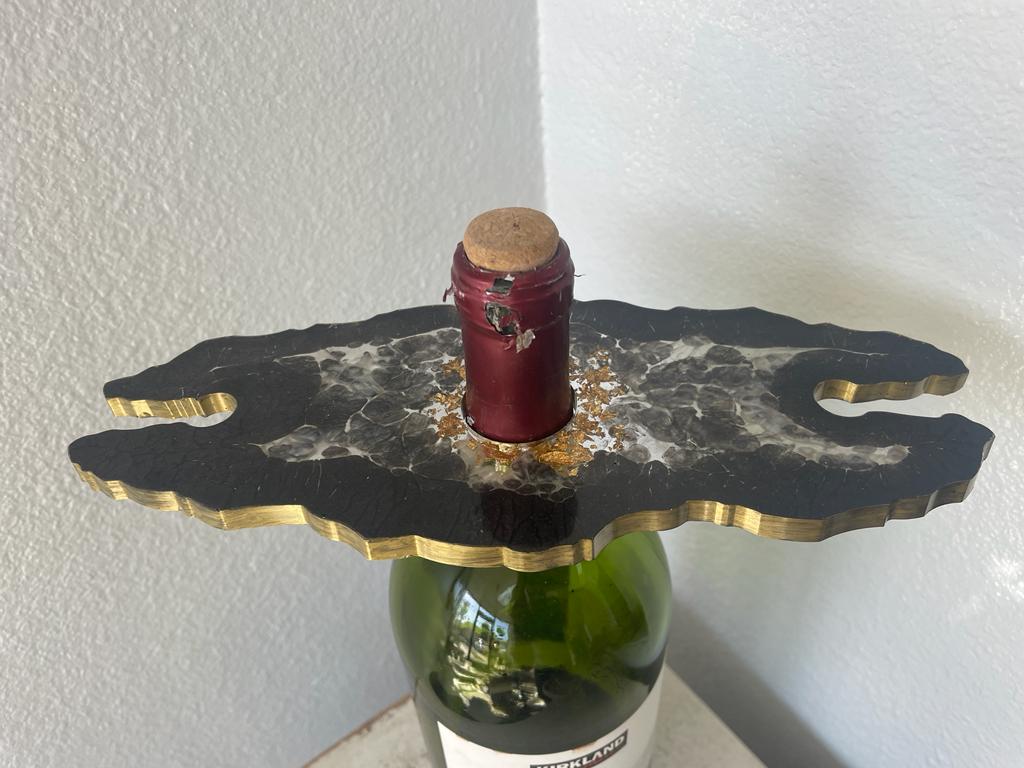 Resin Epoxy with Flakes Wine Bottle and Glass Holders