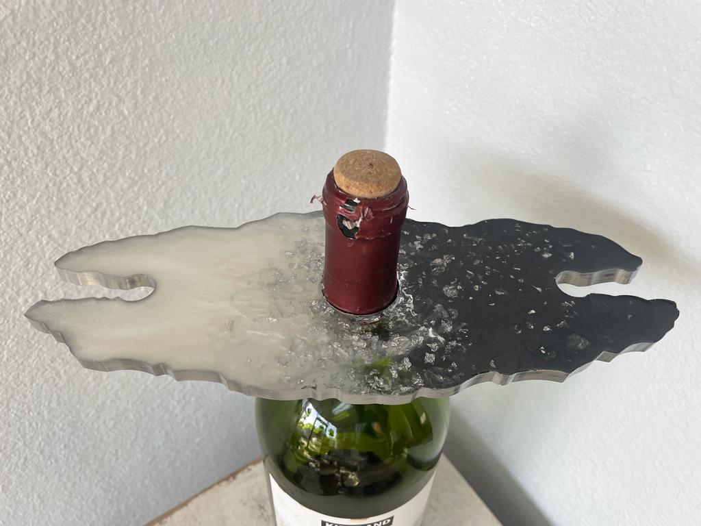 Resin Epoxy with Flakes Wine Bottle and Glass Holders