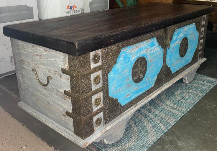 Antique Indian Trunk on Wheels | Vintage Indian Trunk| Handmade Indian Trunk| Indian Coffee Table | Coffee Table on Wheels