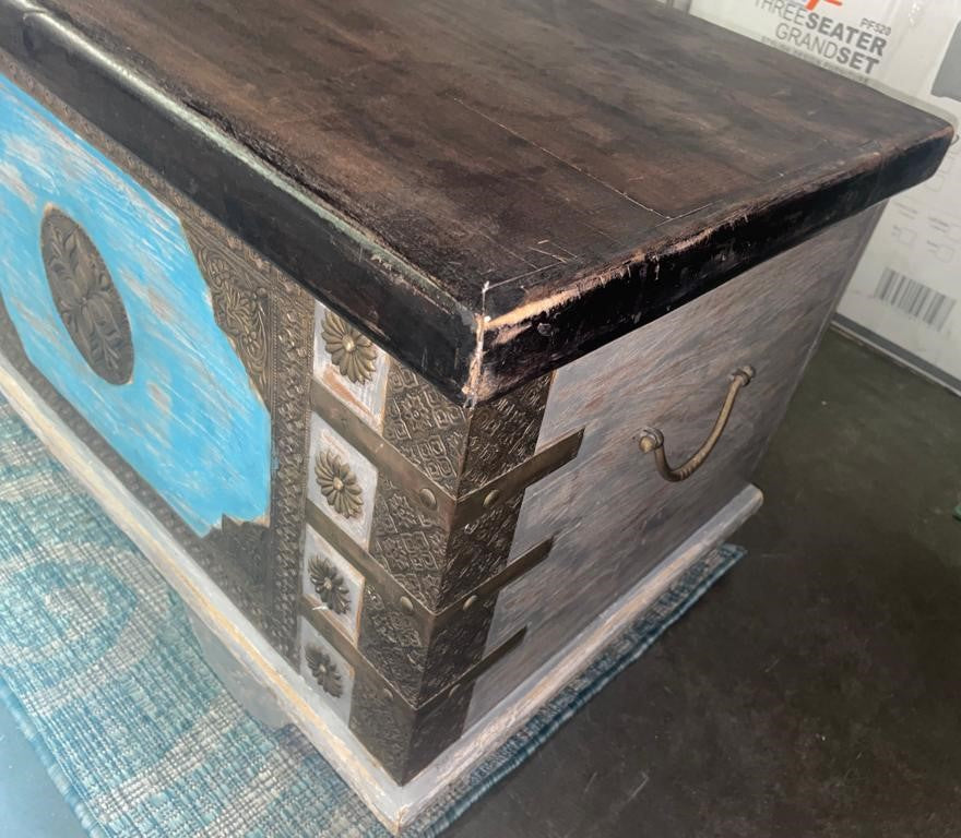 Antique Indian Trunk on Wheels | Vintage Indian Trunk| Handmade Indian Trunk| Indian Coffee Table | Coffee Table on Wheels