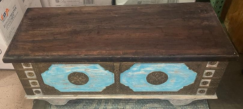 Antique Indian Trunk on Wheels | Vintage Indian Trunk| Handmade Indian Trunk| Indian Coffee Table | Coffee Table on Wheels