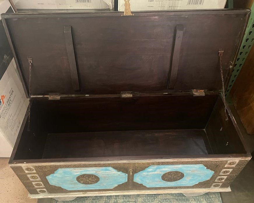 Antique Indian Trunk on Wheels | Vintage Indian Trunk| Handmade Indian Trunk| Indian Coffee Table | Coffee Table on Wheels