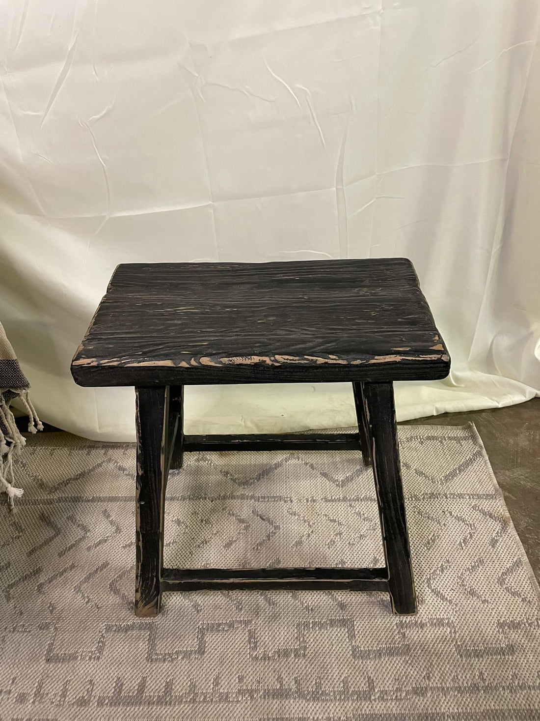 Black Antique Vintage Wooden Stool Rectangular Large (Size and Finish vary) Handmade