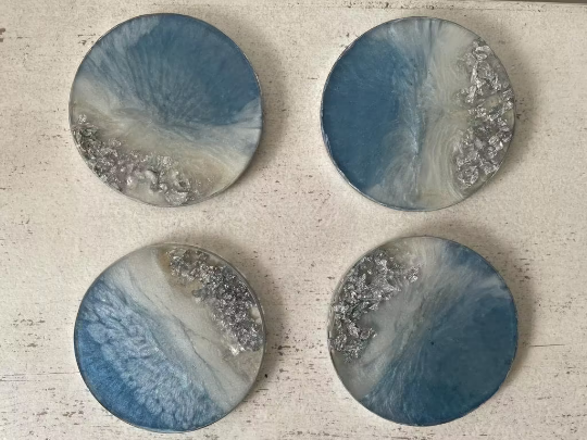 Circular Resin Epoxy Coasters Set of 4 Hand made