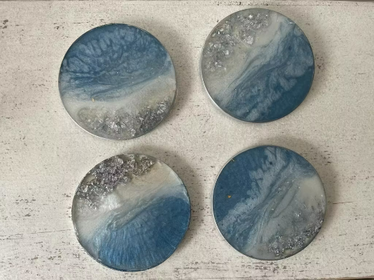 Circular Resin Epoxy Coasters Set of 4 Hand made