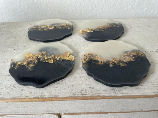 Circular Wavy Resin Epoxy Coasters Set of 4 Hand made