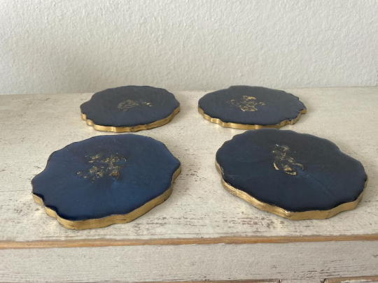 Circular Wavy Resin Epoxy Coasters Set of 4 Hand made