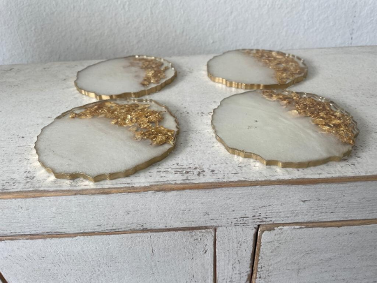 Circular Wavy Resin Epoxy Coasters Set of 4 Hand made