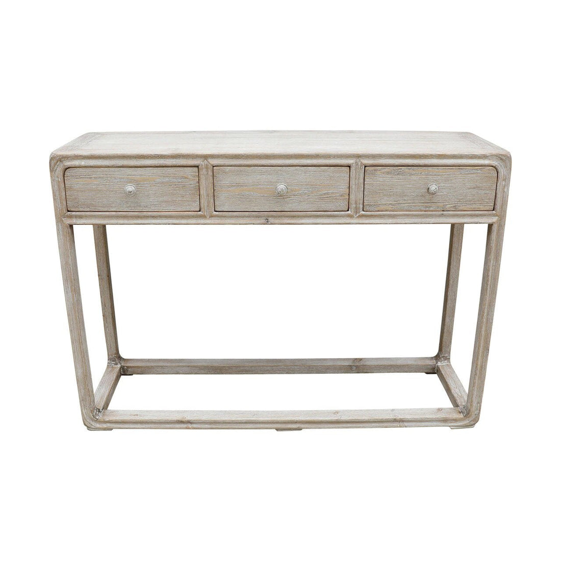 Peking Console Table With 3 Drawers-Weathered White Wash Small ( Handmade ).