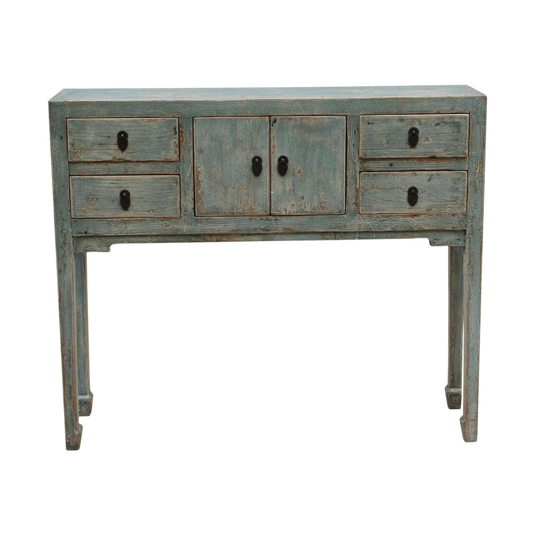 Antique Four Drawers Console Table Weathered Soft Aqua (Handmade).