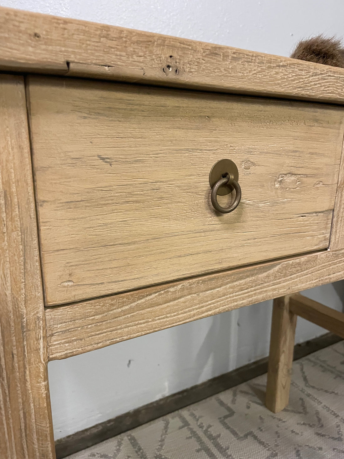 Rustic Elmwood Console with Two Drawers Weathered Natural