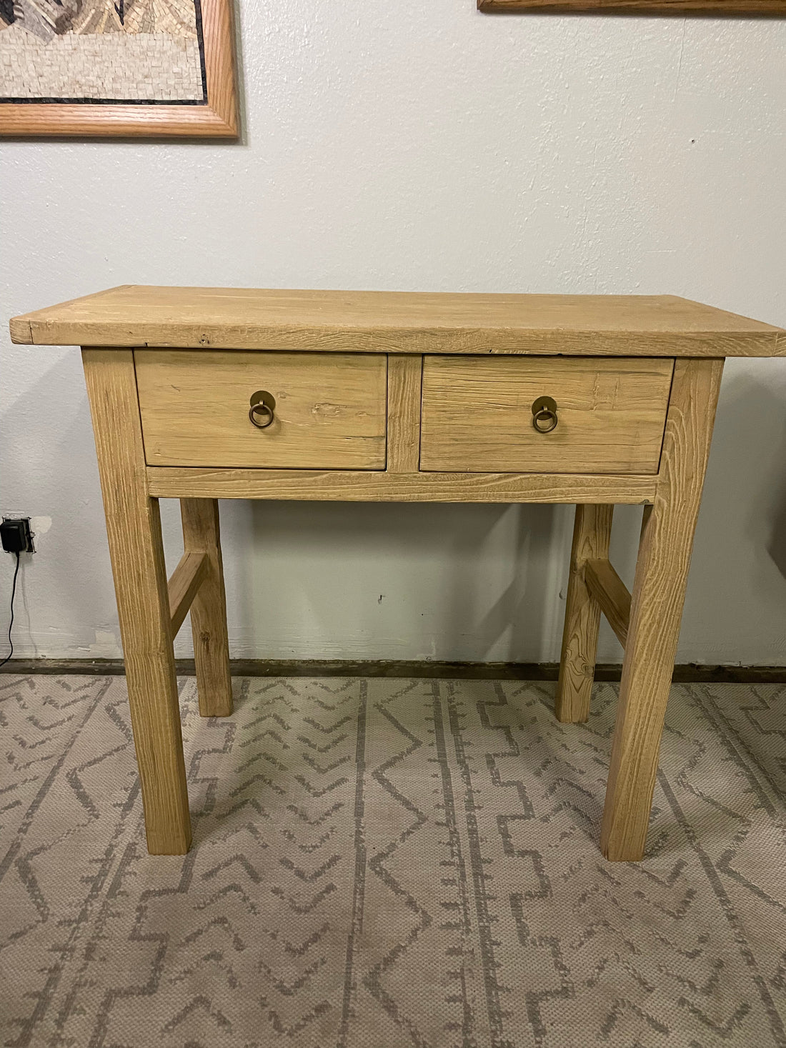 Rustic Elmwood Console with Two Drawers Weathered Natural