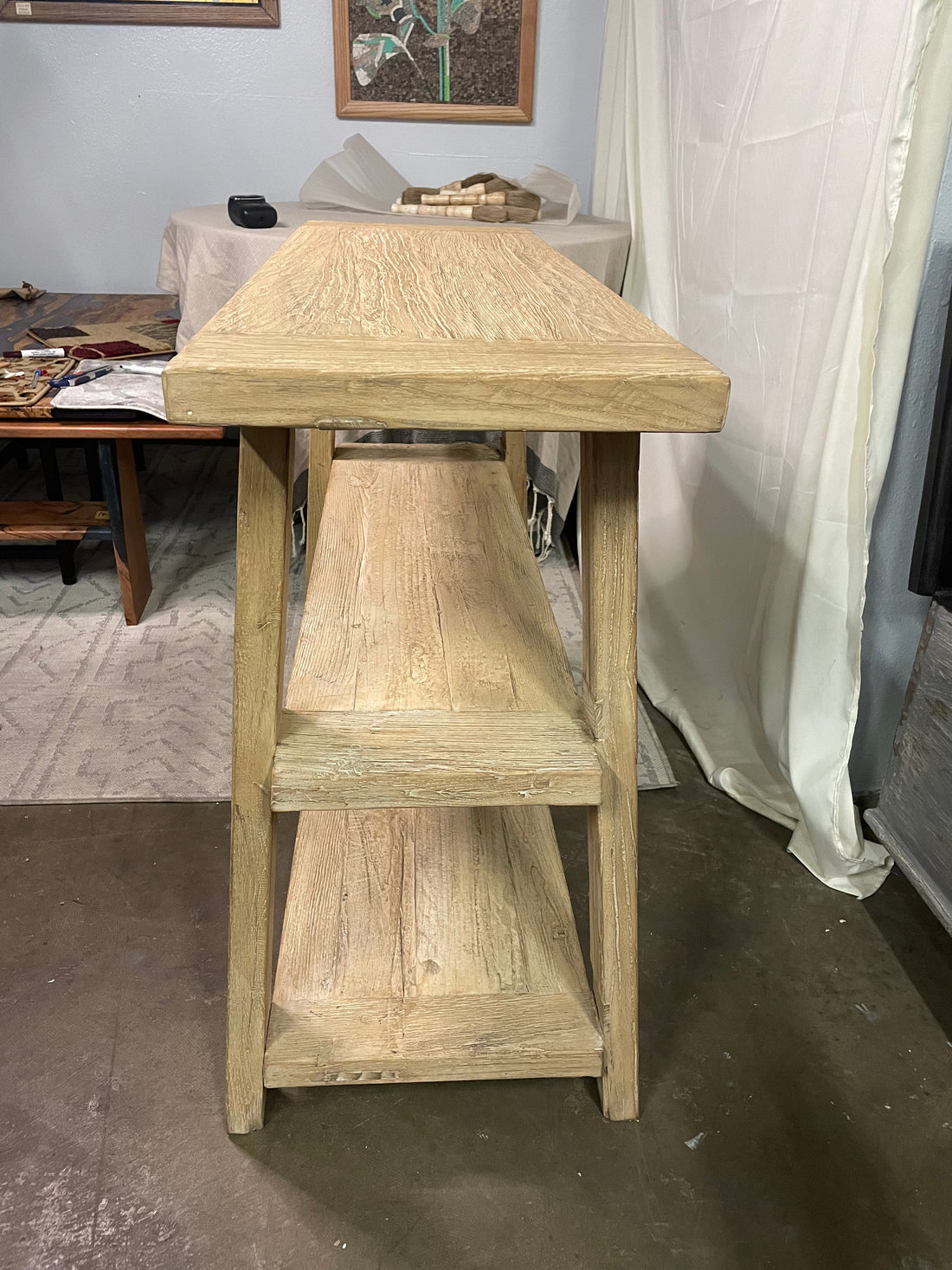 Handmade console Table with Shelf Solid Wood Natural