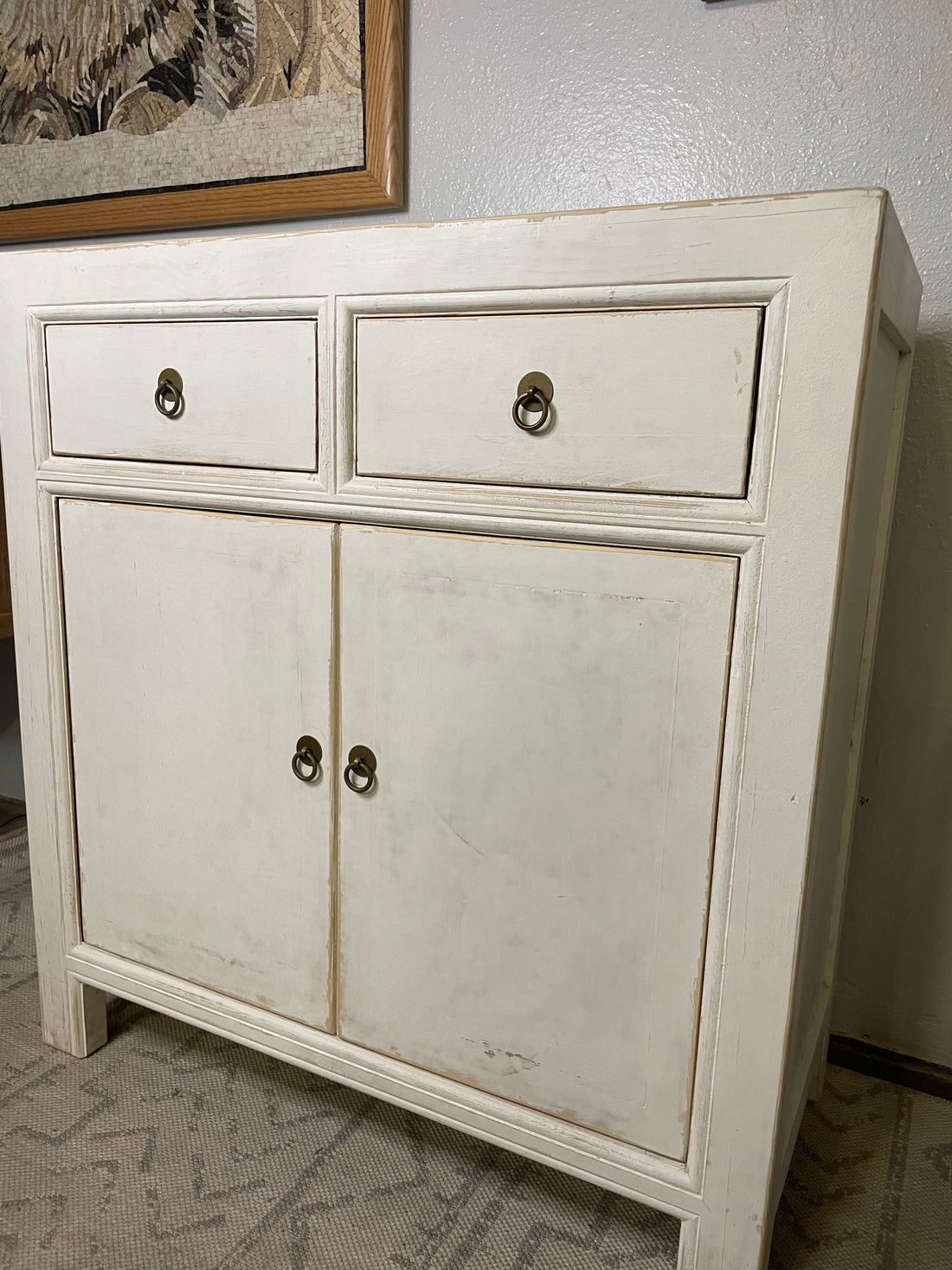 Handmade vintage two drawers cabinet /side table 34x16x36