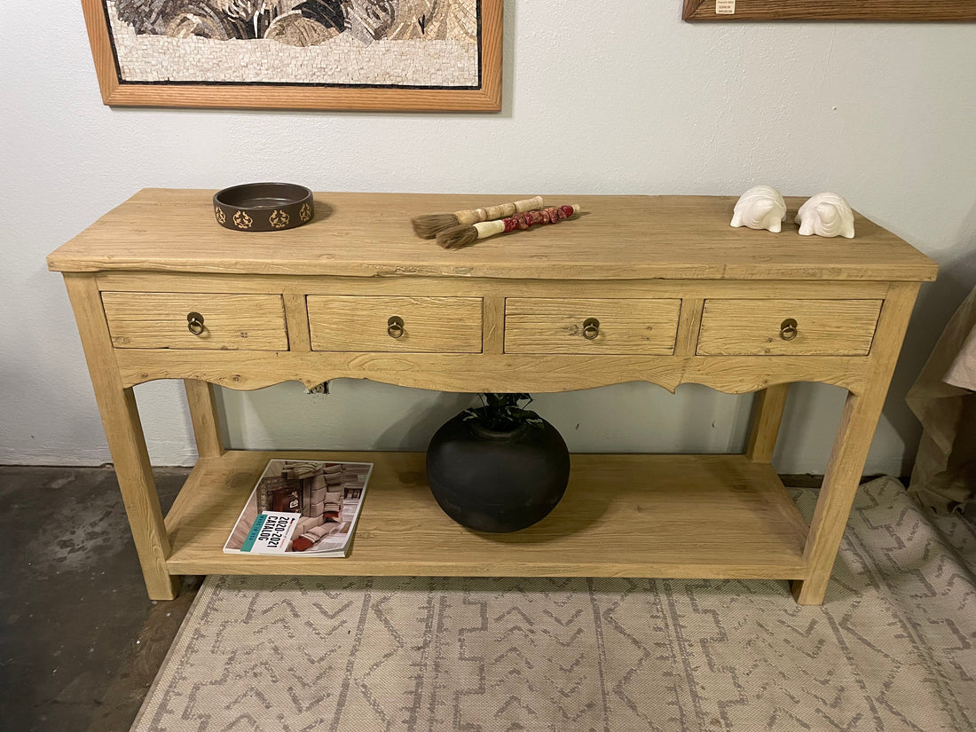 Handmade Four drawers Rustic Elmwood Console Weathered Natural