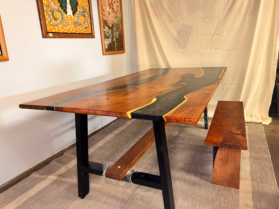 Epoxy Resin Acacia Wood Rectangular Dining Table/Modern Table Dark Gray 84.3 X 41.2 X 31 inches Handmade