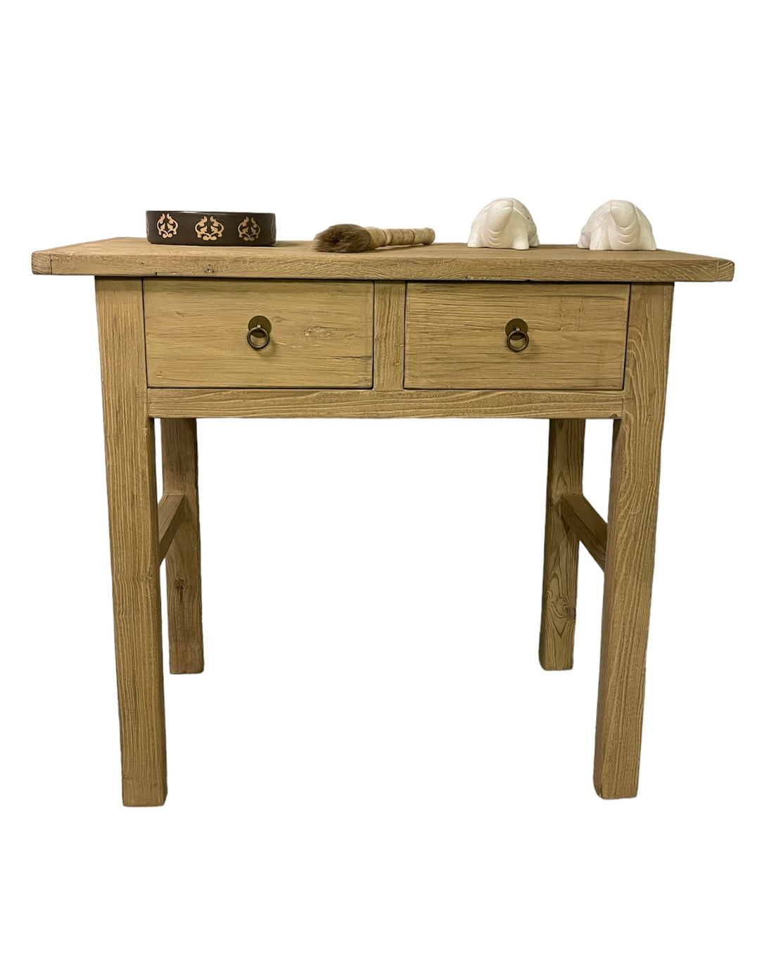 Rustic Elmwood Console with Two Drawers Weathered Natural