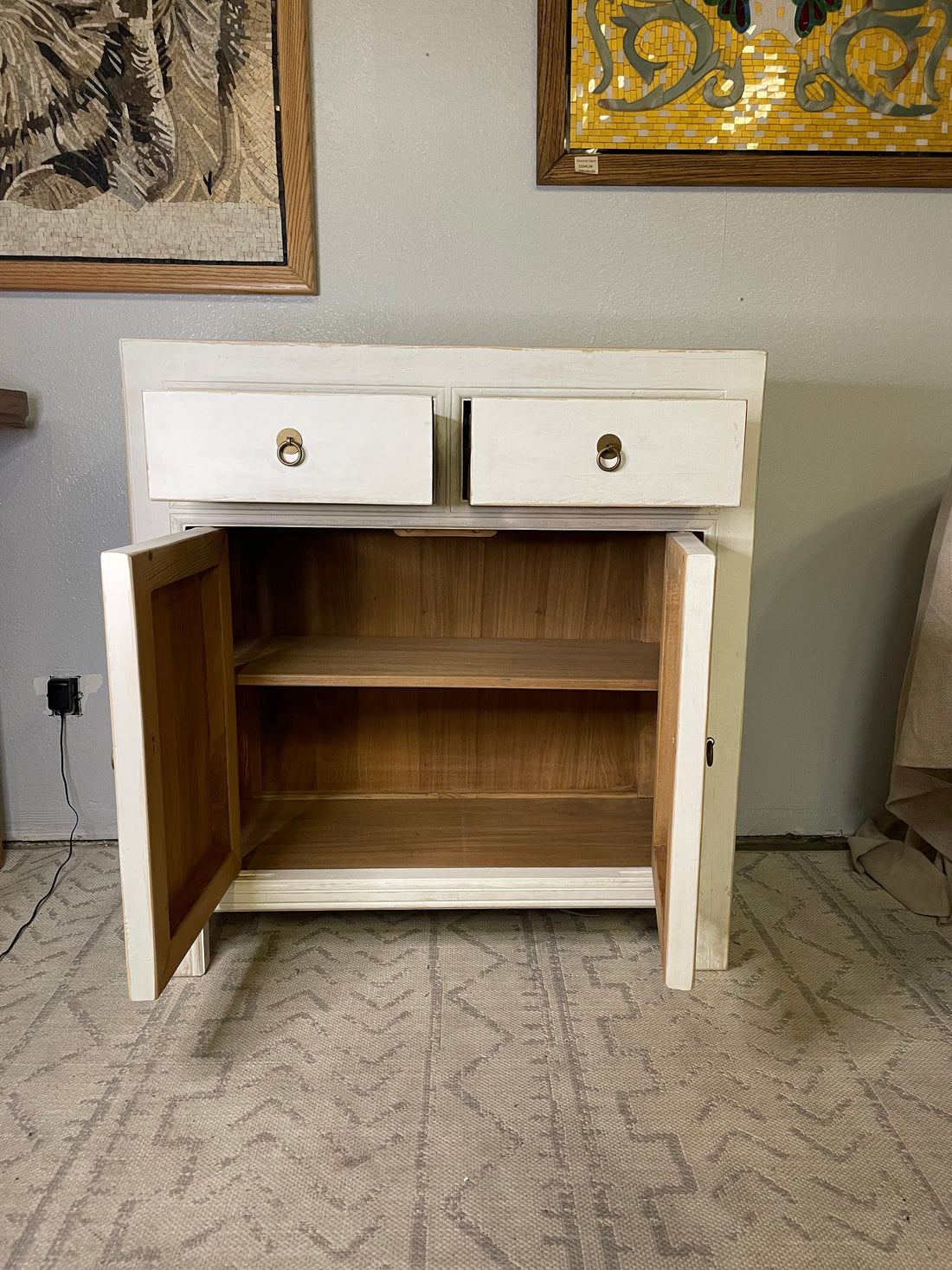 Handmade vintage two drawers cabinet /side table 34x16x36