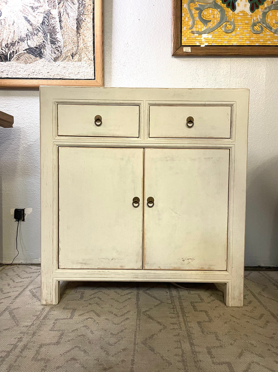 Handmade vintage two drawers cabinet /side table 34x16x36