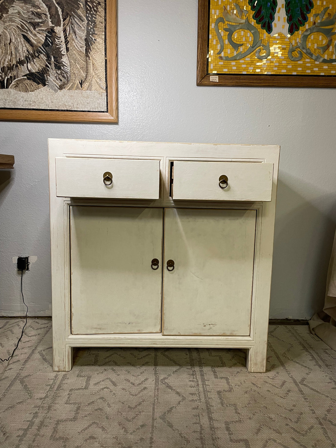 Handmade vintage two drawers cabinet /side table 34x16x36