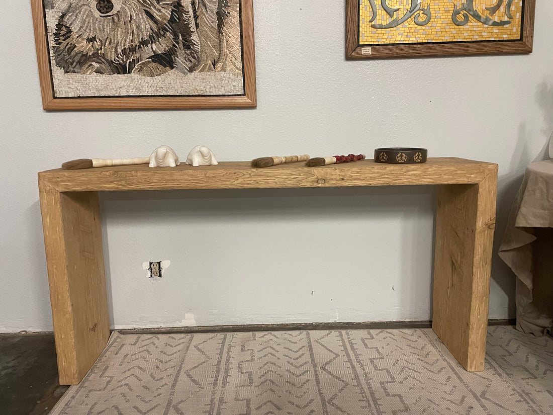 Rustic Elmwood Console with Two Drawers Weathered Natural