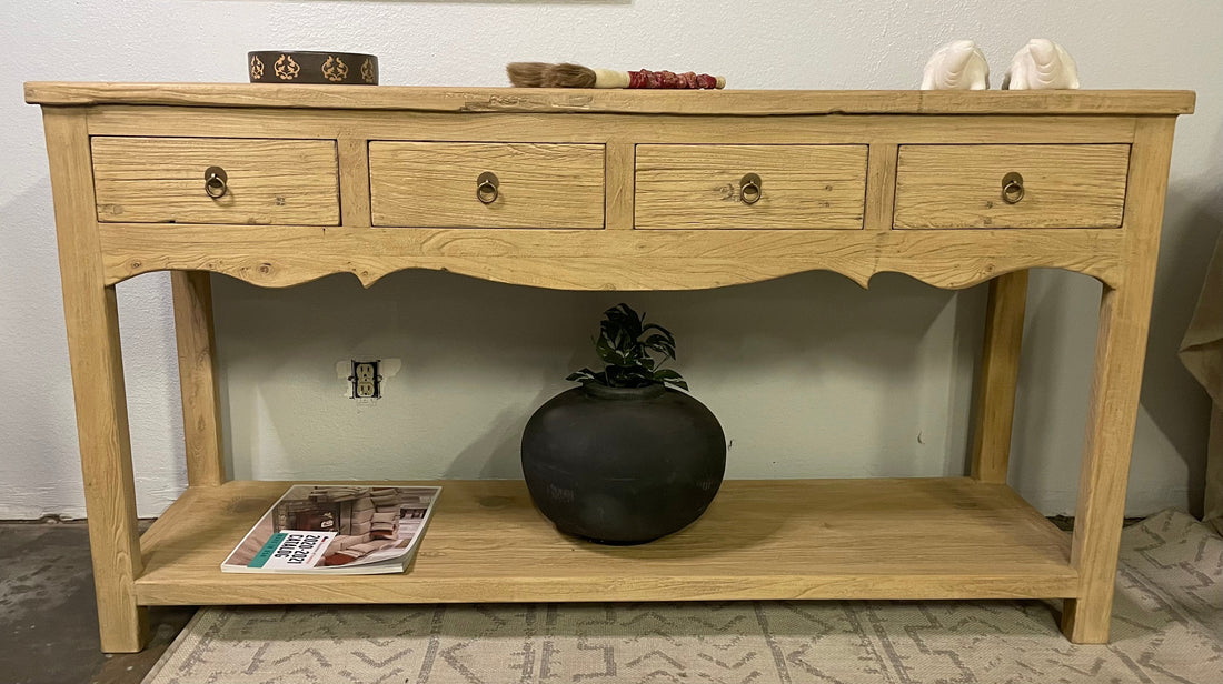 Handmade Four drawers Rustic Elmwood Console Weathered Natural