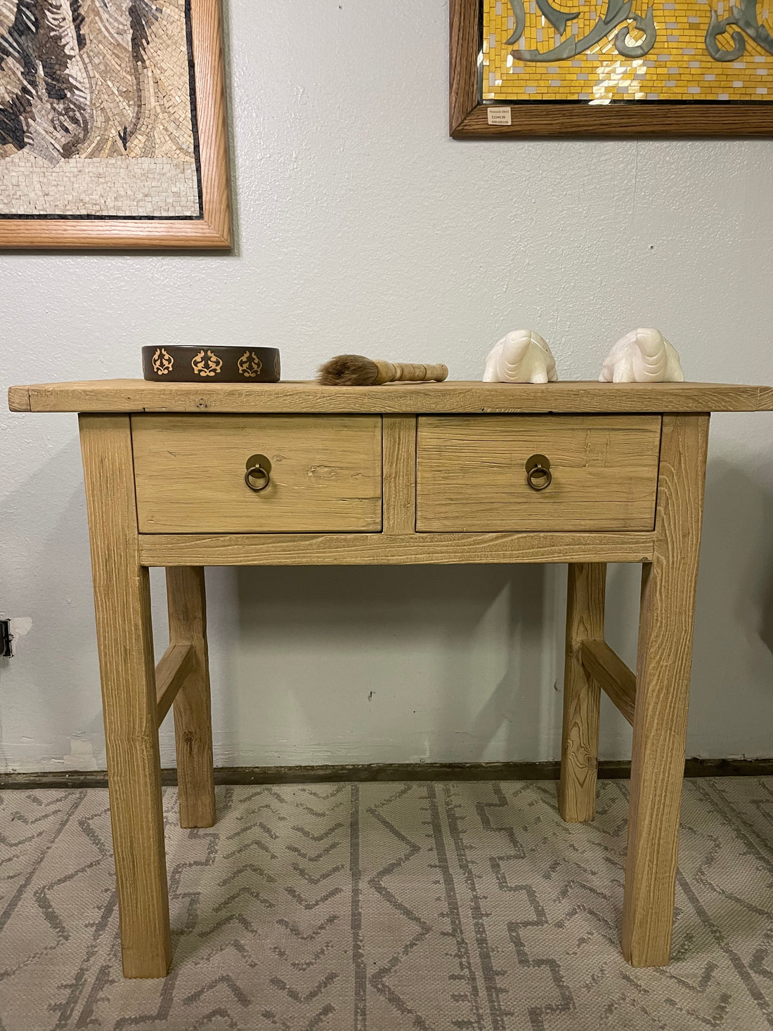 Rustic Elmwood Console with Two Drawers Weathered Natural