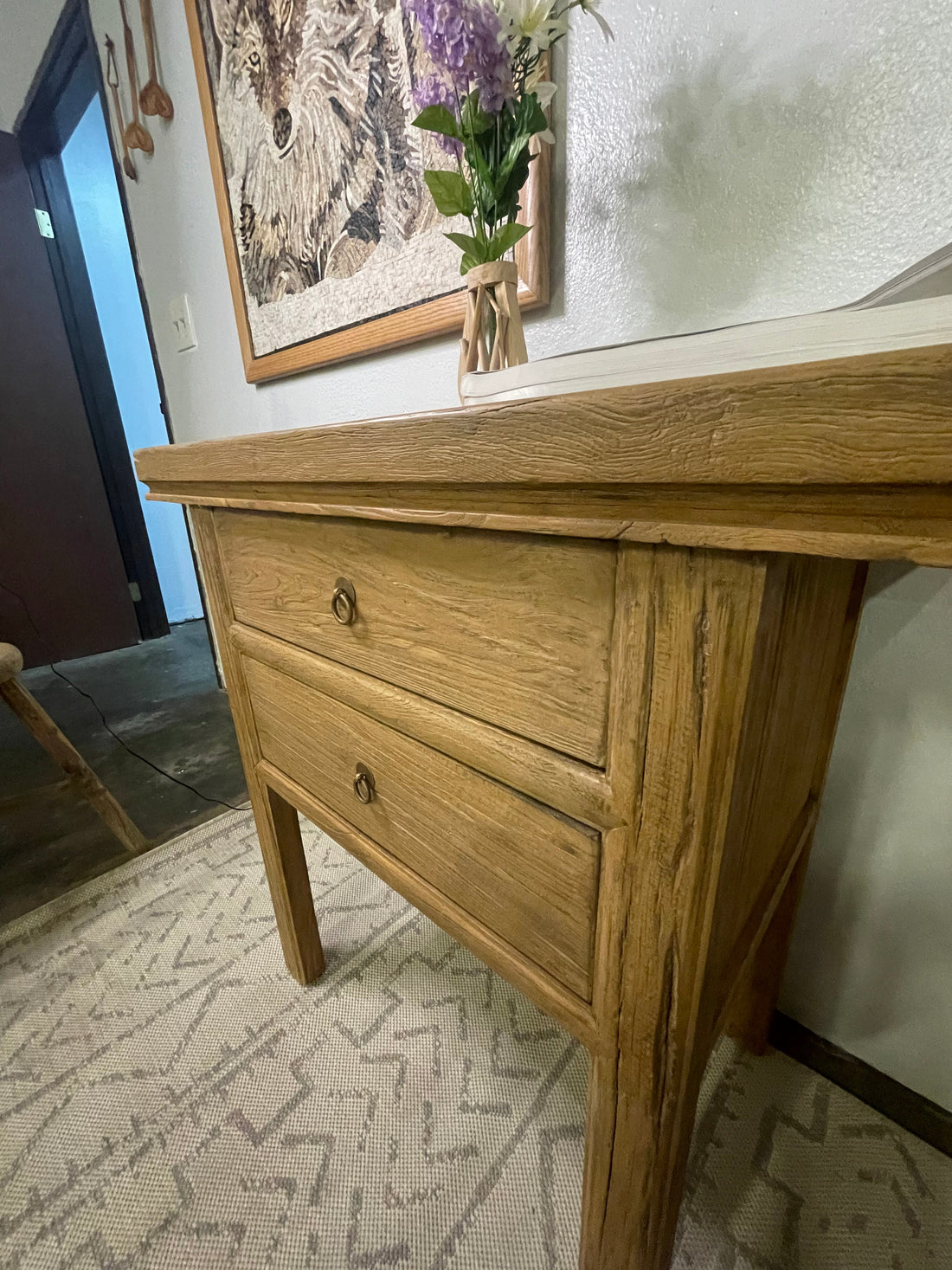 35" Vintage Handmade Two Drawers Console